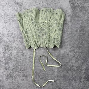 PrettyLittleThing Green Lace Up Corset Top US 4 UK 8 Sage Eyelet Bustier